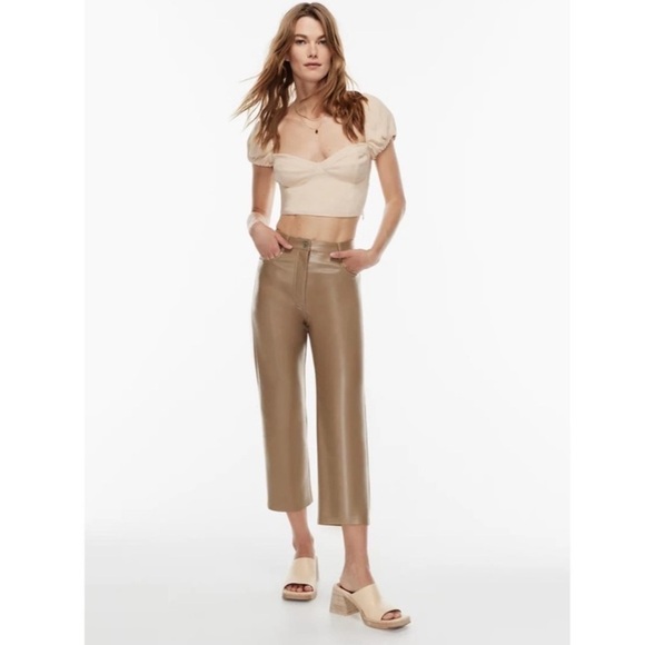 Wilfred Melina Cropped Faux Leather High Waist Straight Leg Pants in Tawny - Picture 1 of 9